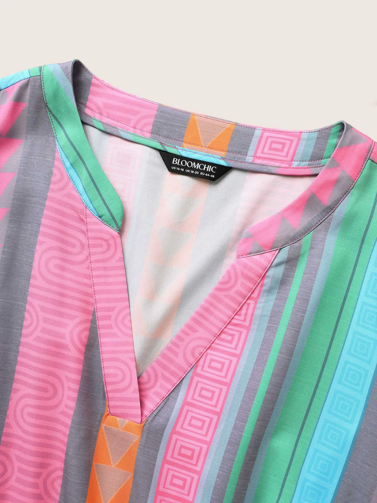 Notched Collar Geometric Striped Ruffle Sleeve Dress sold by Bloomchic product image thumbnail 5