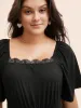 Plain Lace Insert Gathered Square Neck Dress sold by Bloomchic