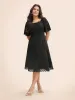 Plain Lace Insert Gathered Square Neck Dress sold by Bloomchic