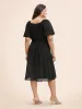 Plain Lace Insert Gathered Square Neck Dress sold by Bloomchic