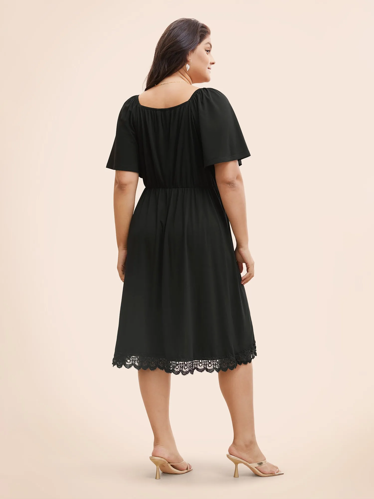 Plain Lace Insert Gathered Square Neck Dress sold by Bloomchic product image thumbnail 2