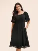 Plain Lace Insert Gathered Square Neck Dress sold by Bloomchic