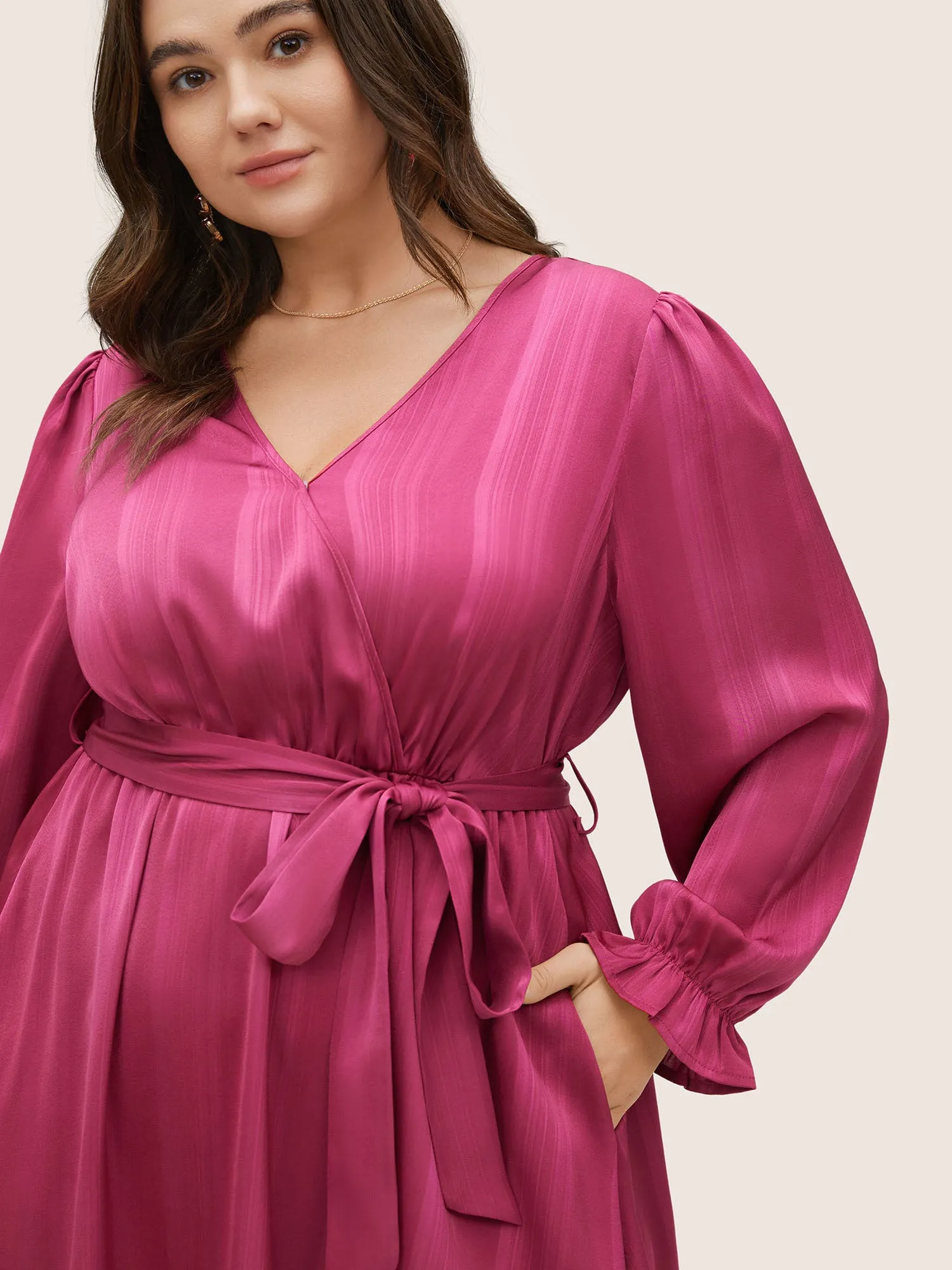 Striped Elastic Waist Wrap Belted Gathered Dress sold by Bloomchic product image thumbnail 4