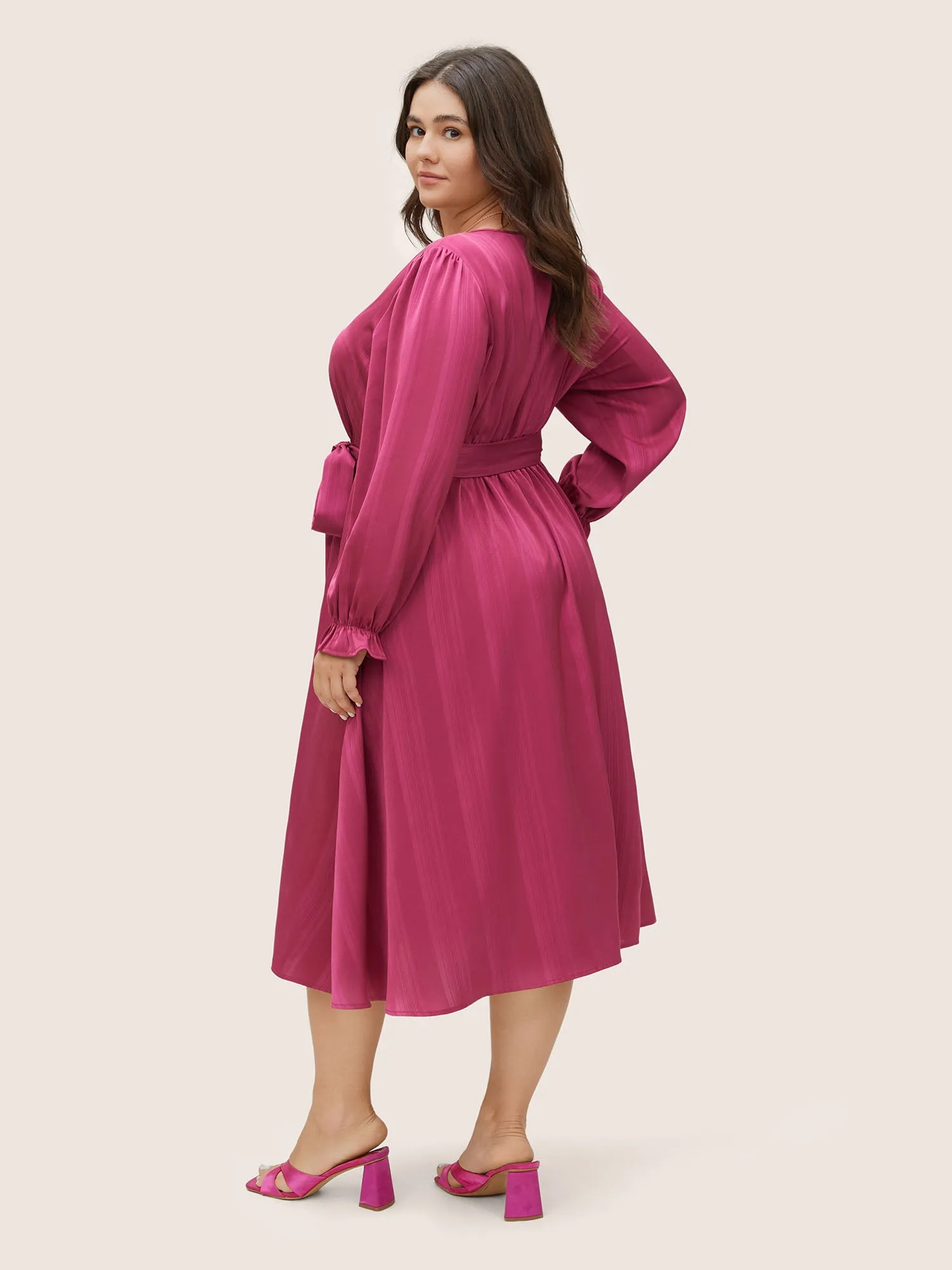 Striped Elastic Waist Wrap Belted Gathered Dress sold by Bloomchic product image thumbnail 3