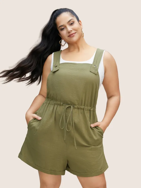 Cotton Square Neck Drawstring Roll Hem Jumpsuit sold by Bloomchic
