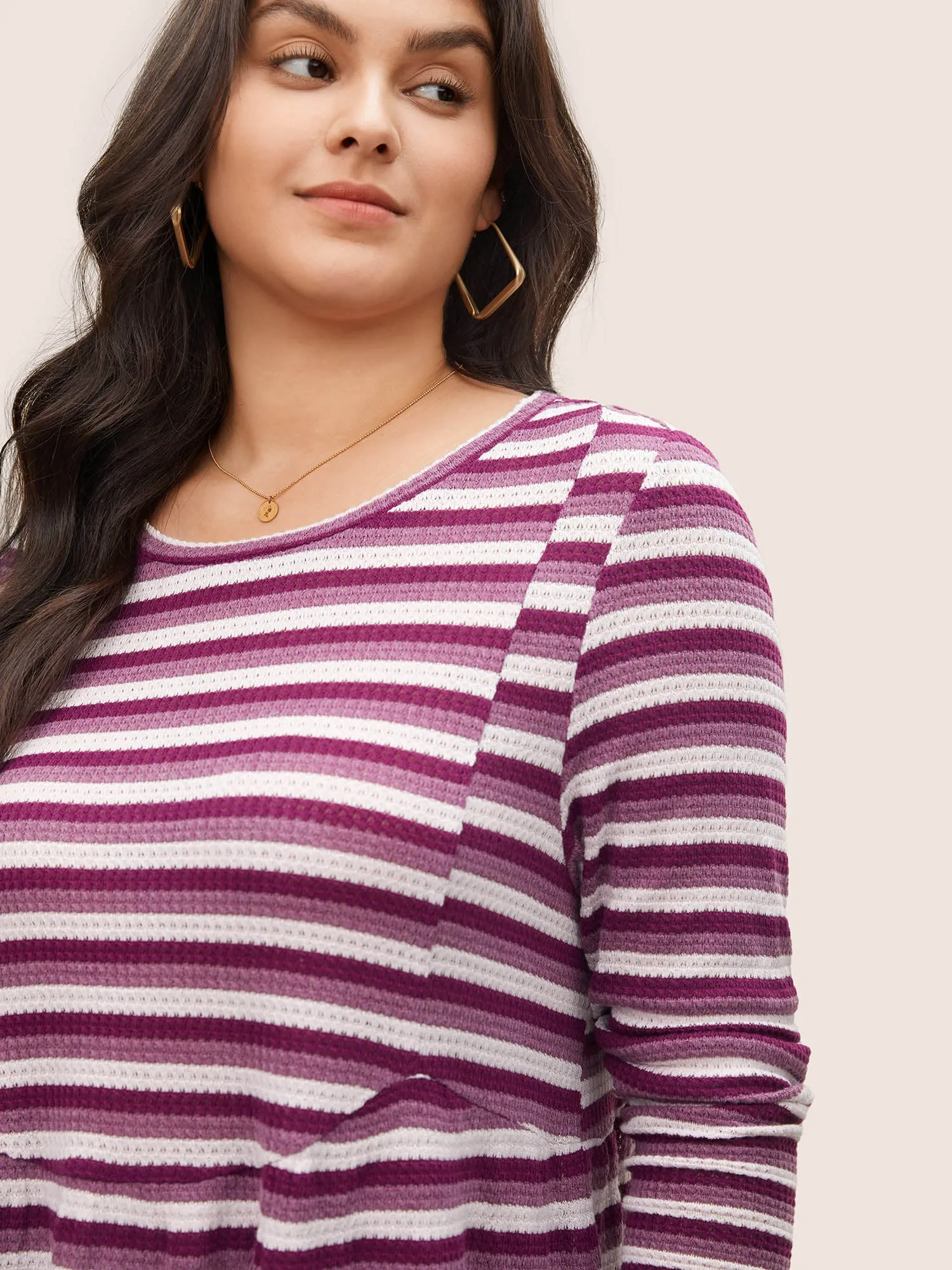 Striped Waffle Knit Crew Neck T-shirt sold by Bloomchic product image thumbnail 4