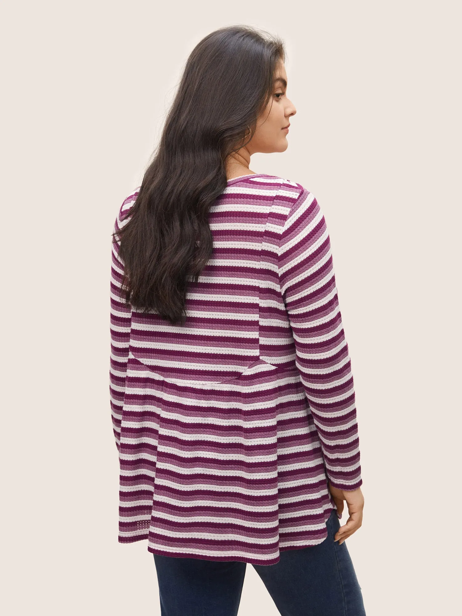 Striped Waffle Knit Crew Neck T-shirt sold by Bloomchic product image thumbnail 2