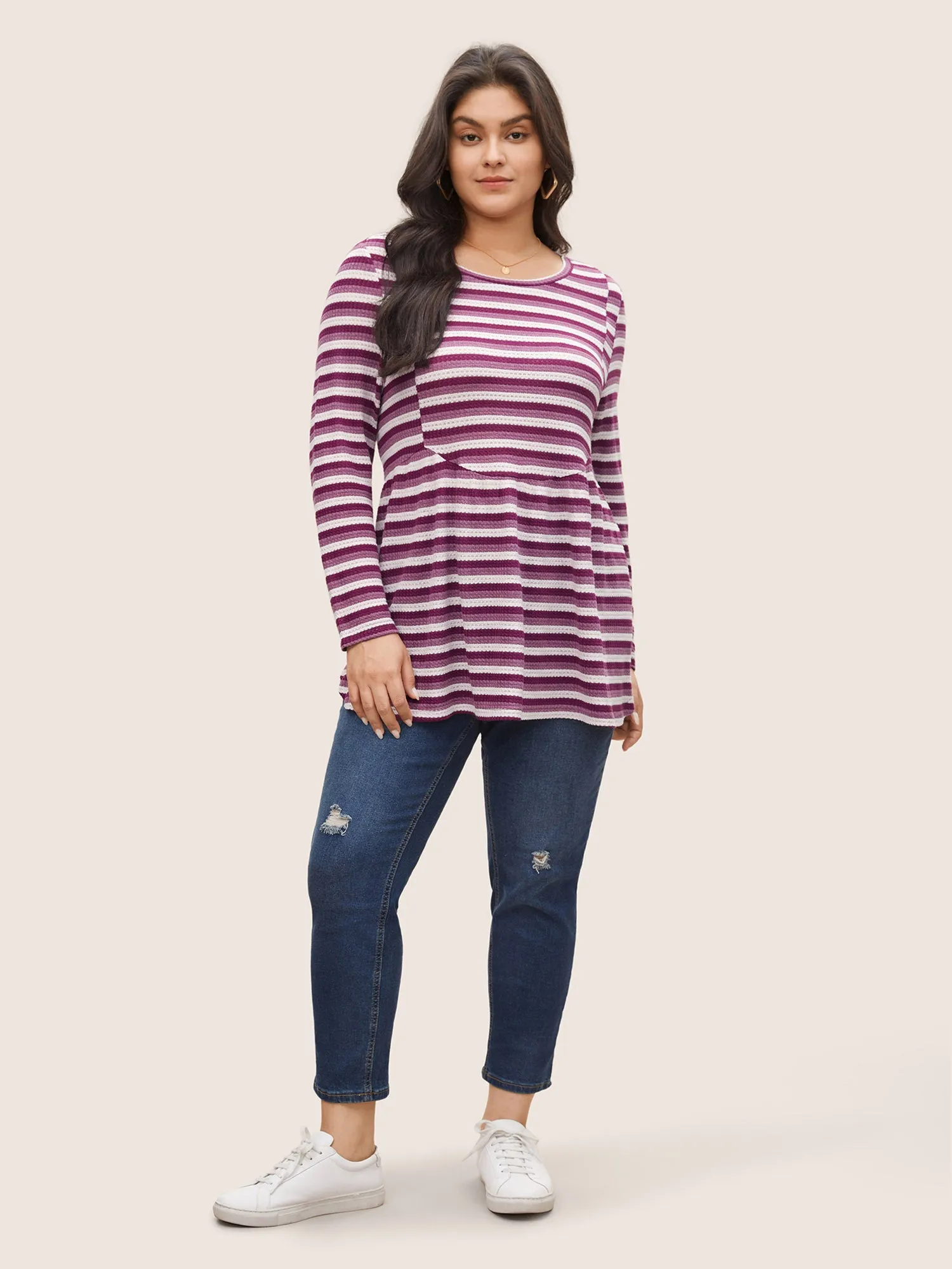 Striped Waffle Knit Crew Neck T-shirt sold by Bloomchic product image thumbnail 3