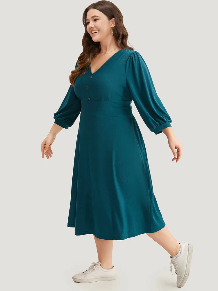 Rib Knit Bowknot Ties Button Detail Gathered Dress sold by Bloomchic product image thumbnail 4