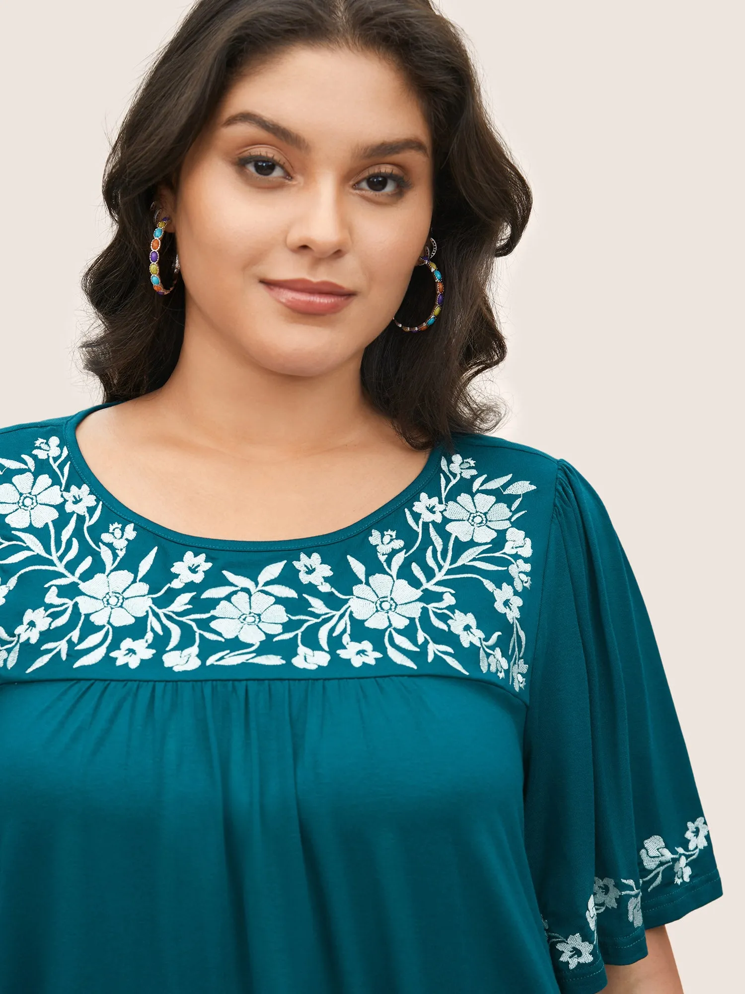 Floral Embroidered Gathered Ruffle Sleeve T-shirt sold by Bloomchic product image thumbnail 4