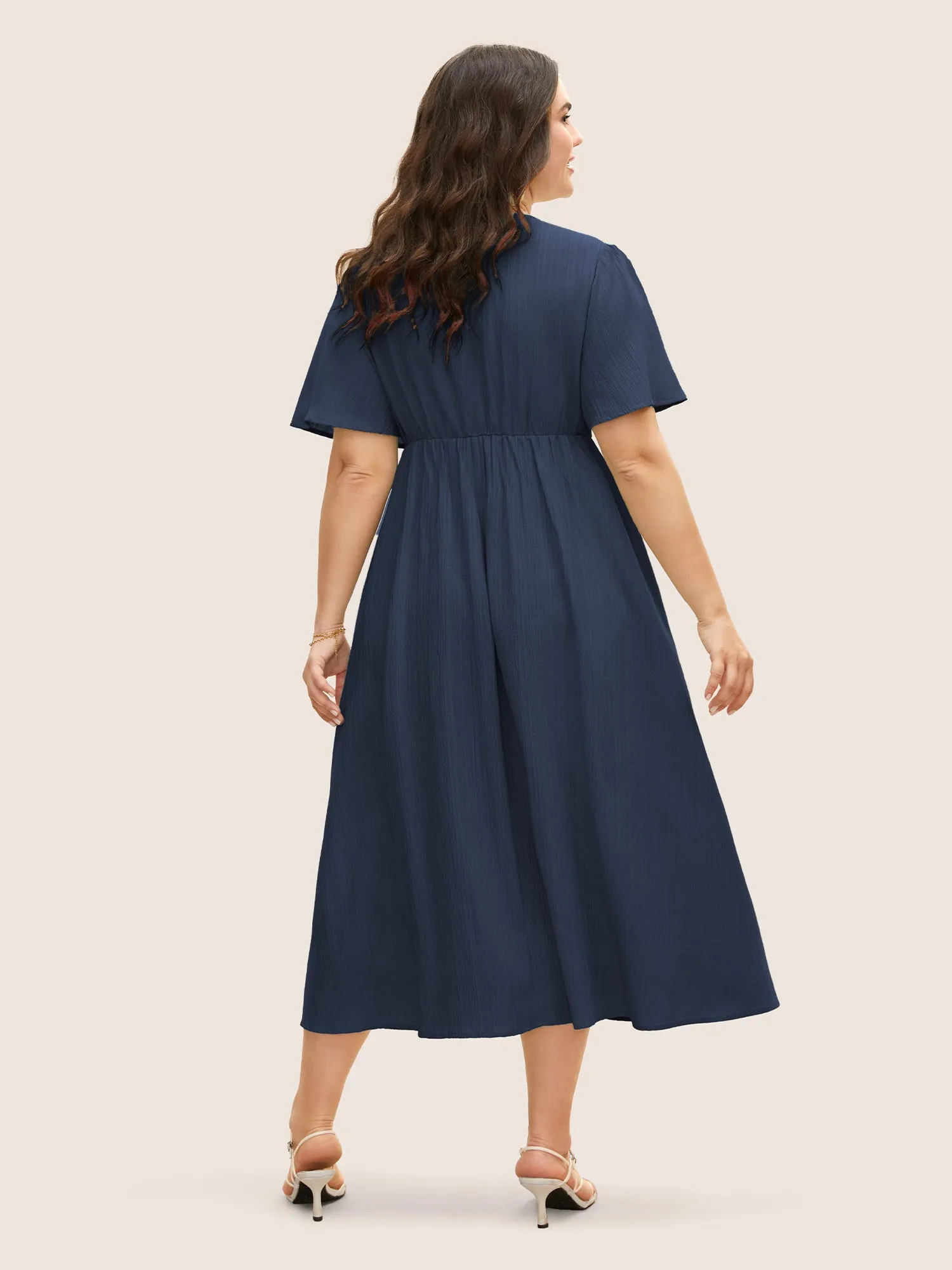 V Neck Button Detail Flutter Sleeve Dress sold by Bloomchic product image thumbnail 3