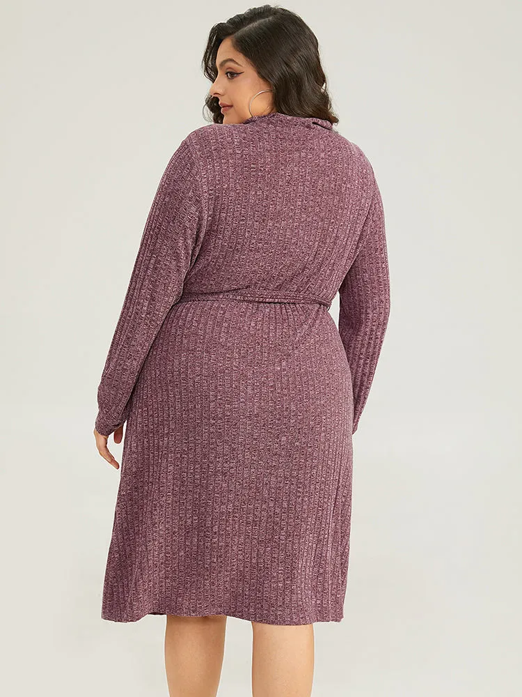 Solid Belted Rib Knit Half Zipper Dress sold by Bloomchic product image thumbnail 3