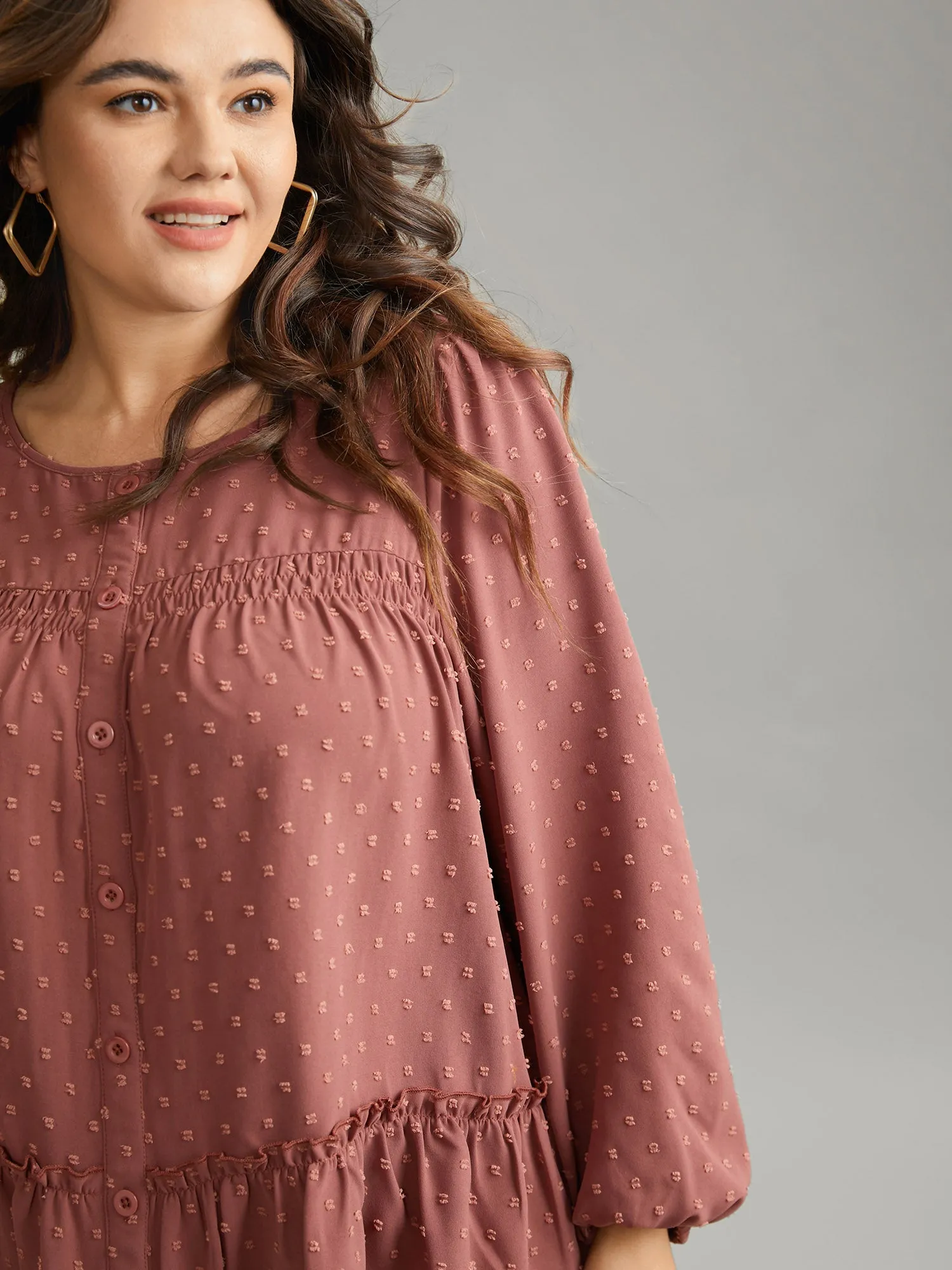 Textured Lantern Sleeve Gathered Frill Trim Blouse sold by Bloomchic product image thumbnail 4