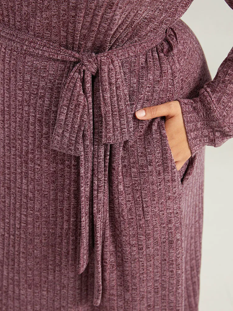 Solid Belted Rib Knit Half Zipper Dress sold by Bloomchic product image thumbnail 5