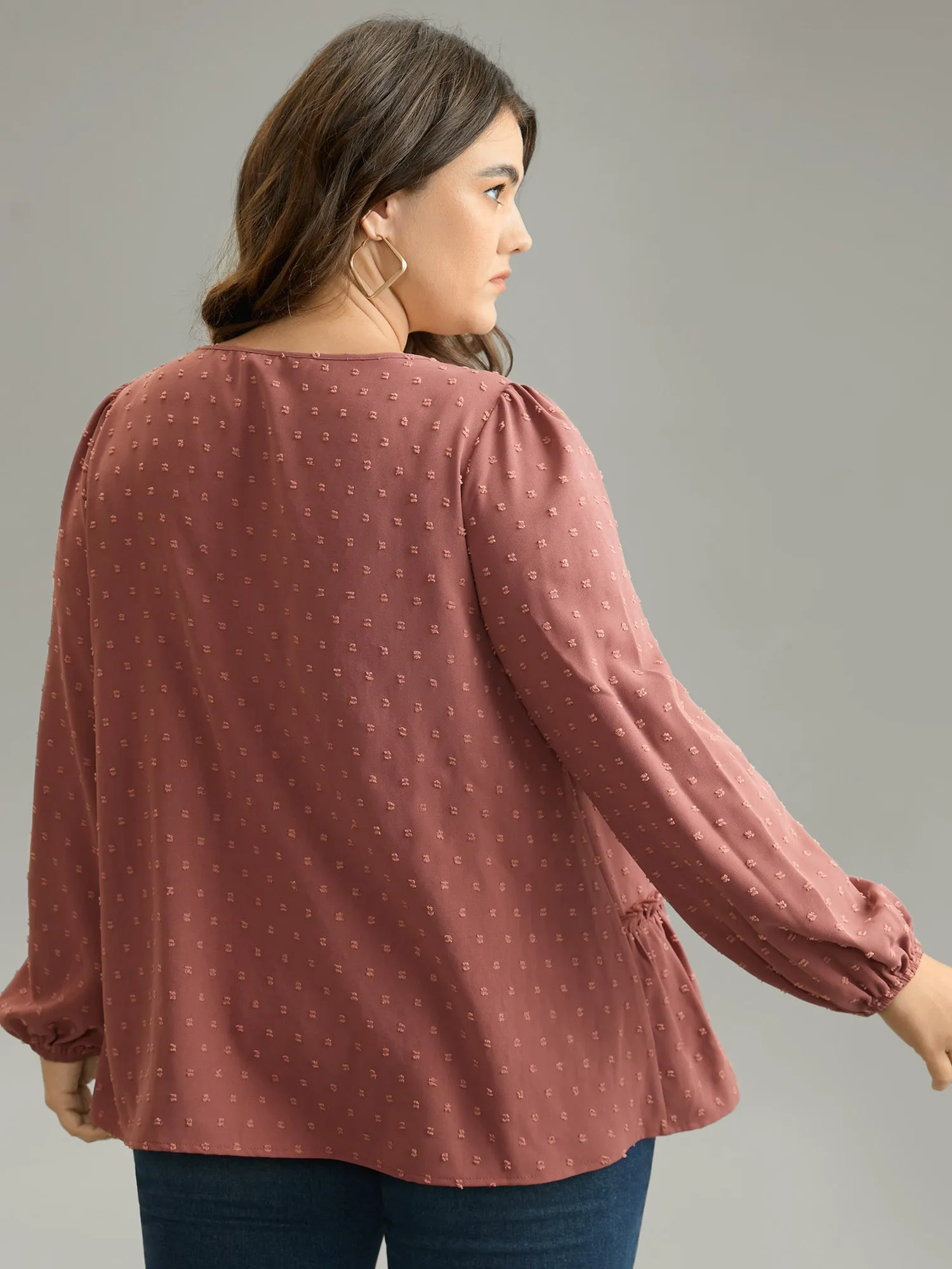 Textured Lantern Sleeve Gathered Frill Trim Blouse sold by Bloomchic product image thumbnail 2
