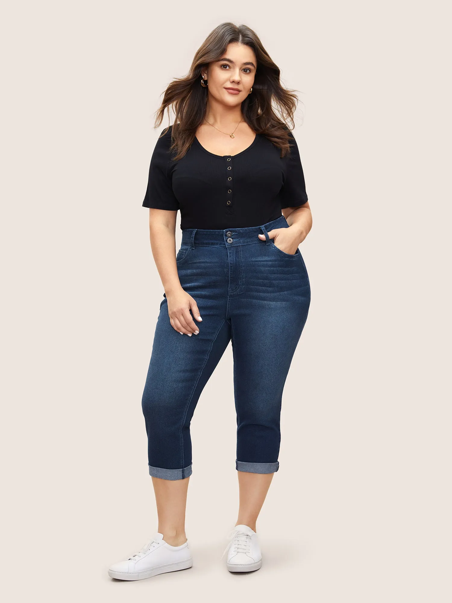 Bodycon Roll Hem Medium Wash Jeans sold by Bloomchic product image thumbnail 3