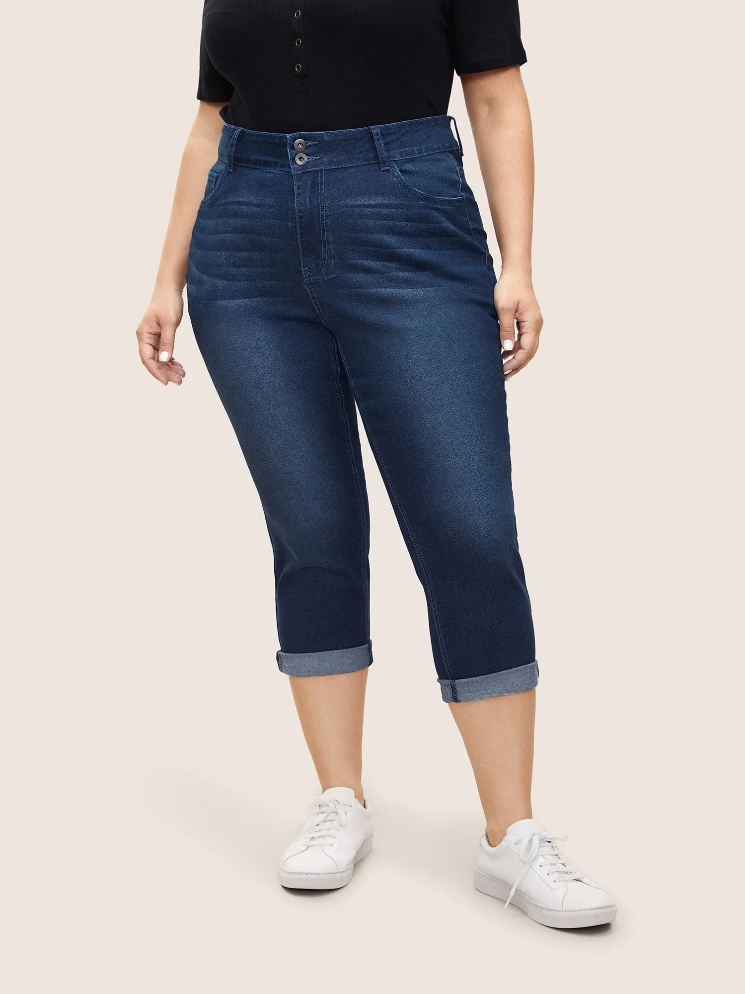Bodycon Roll Hem Medium Wash Jeans sold by Bloomchic