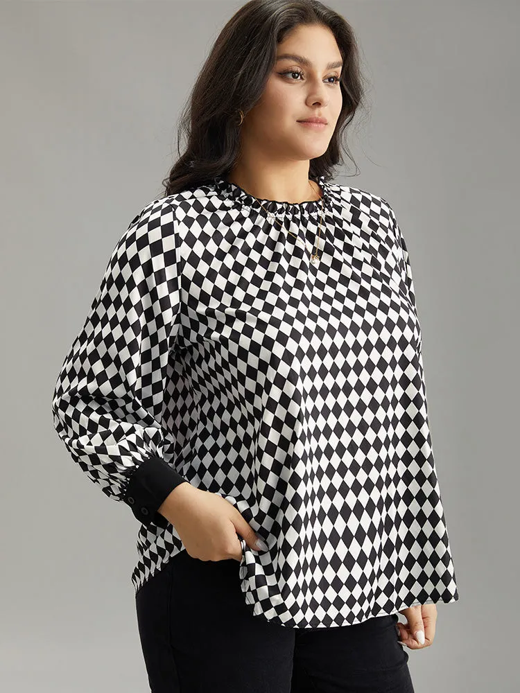 Halloween Check Frill Trim Gathered Patchwork Blouse sold by Bloomchic product image thumbnail 3