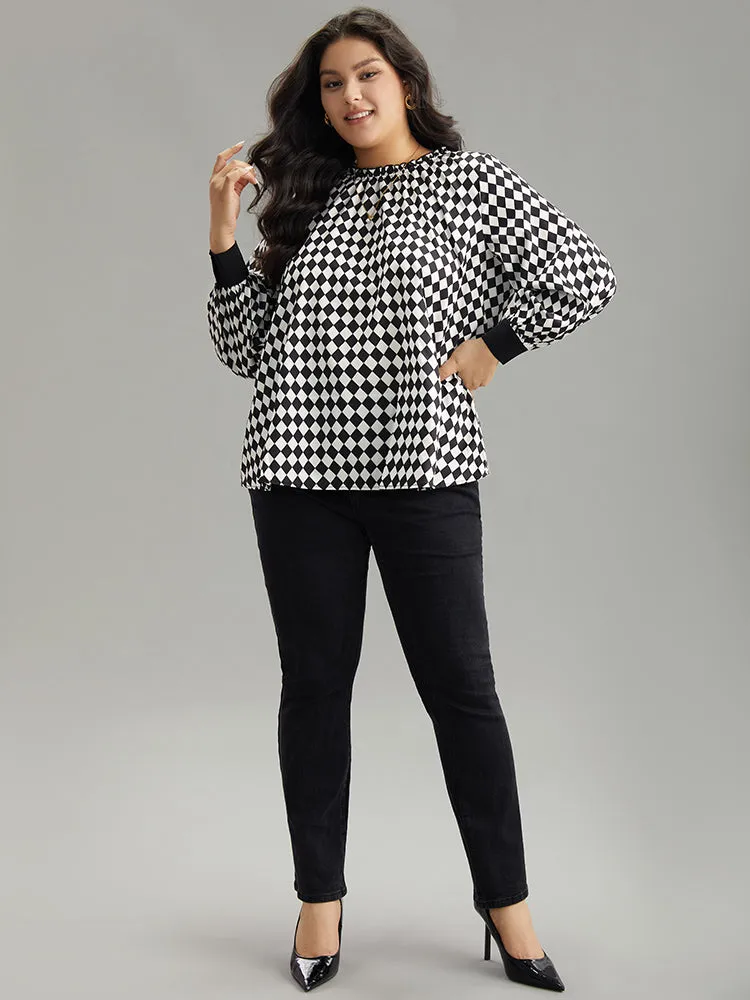 Halloween Check Frill Trim Gathered Patchwork Blouse sold by Bloomchic product image thumbnail 4