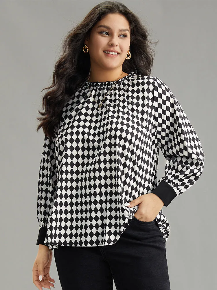 Halloween Check Frill Trim Gathered Patchwork Blouse sold by Bloomchic