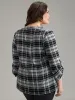 Plaid Notched Button Up Tab Sleeve Blouse sold by Bloomchic