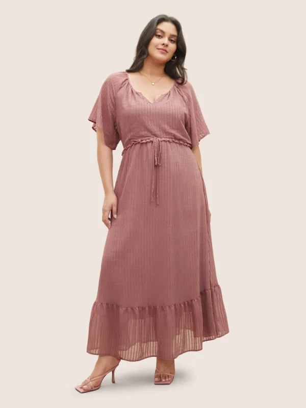 Solid Striped Notched Ties Up Pocket Flutter Maxi Dress sold by Bloomchic