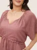Solid Striped Notched Ties Up Pocket Flutter Maxi Dress sold by Bloomchic