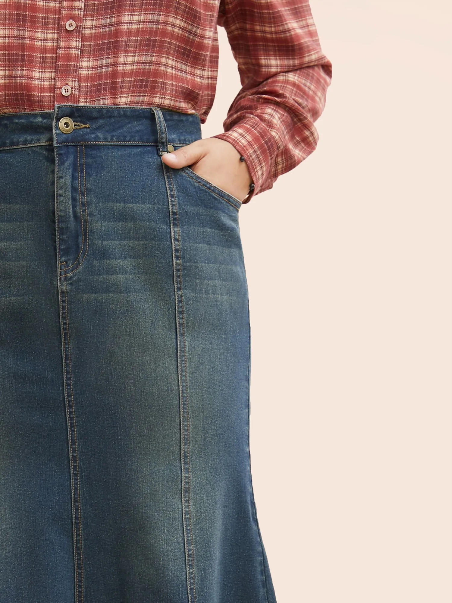 Stretch Denim Mermaid Cut Skirt sold by Bloomchic product image thumbnail 4