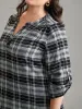 Plaid Notched Button Up Tab Sleeve Blouse sold by Bloomchic