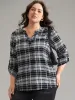 Plaid Notched Button Up Tab Sleeve Blouse sold by Bloomchic