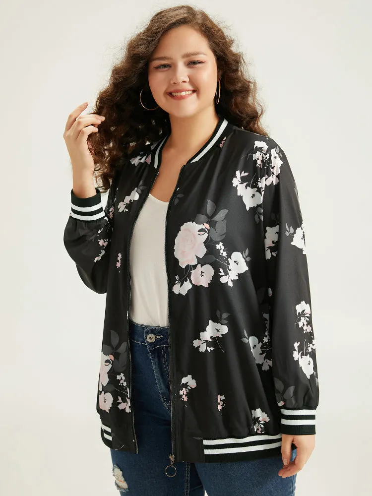 Floral Contrast Trim O Ring Zipper Jacket sold by Bloomchic product image thumbnail 2