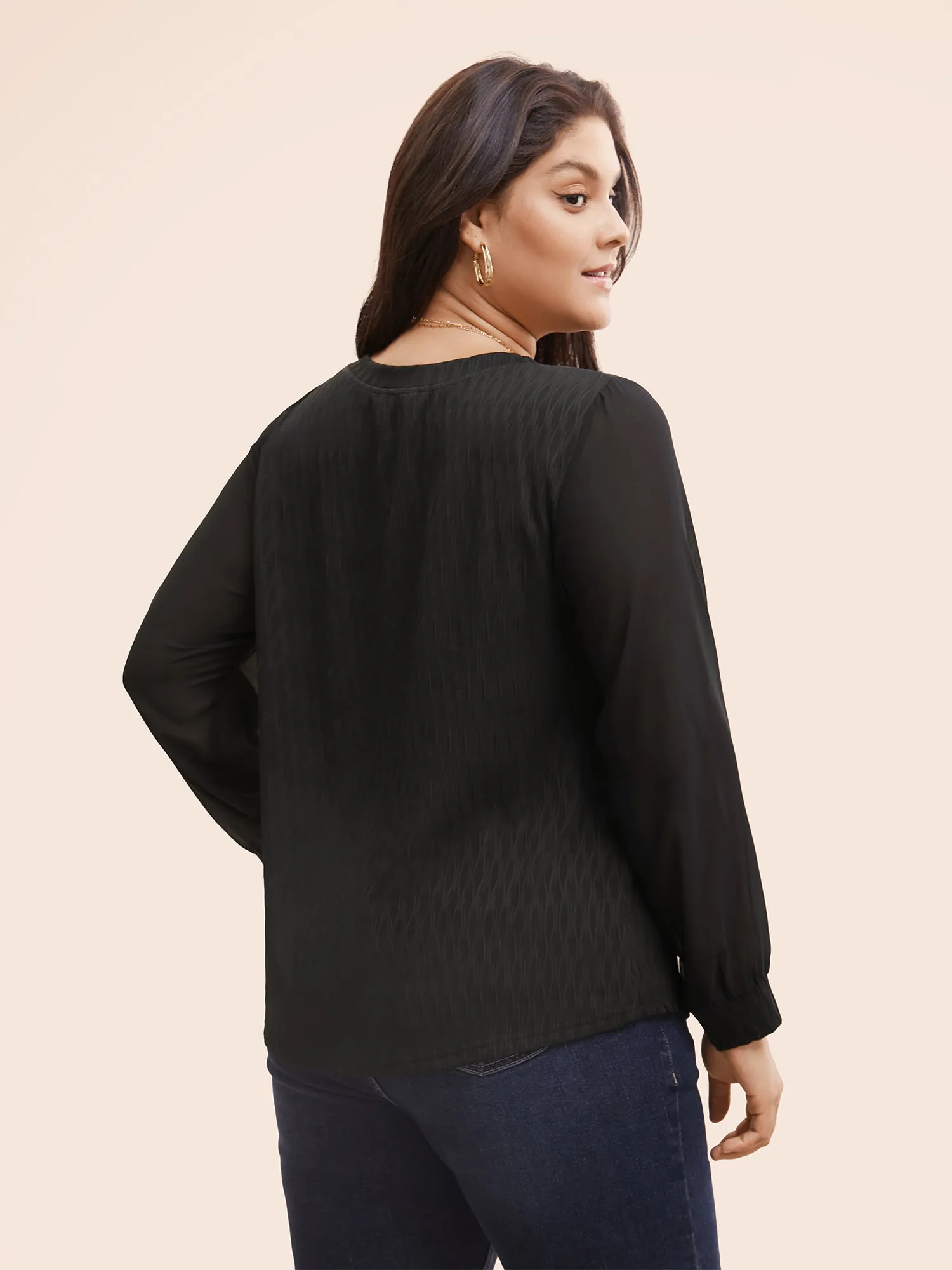 Crew Neck Solid Textured Patchwork Mesh T-shirt sold by Bloomchic product image thumbnail 4