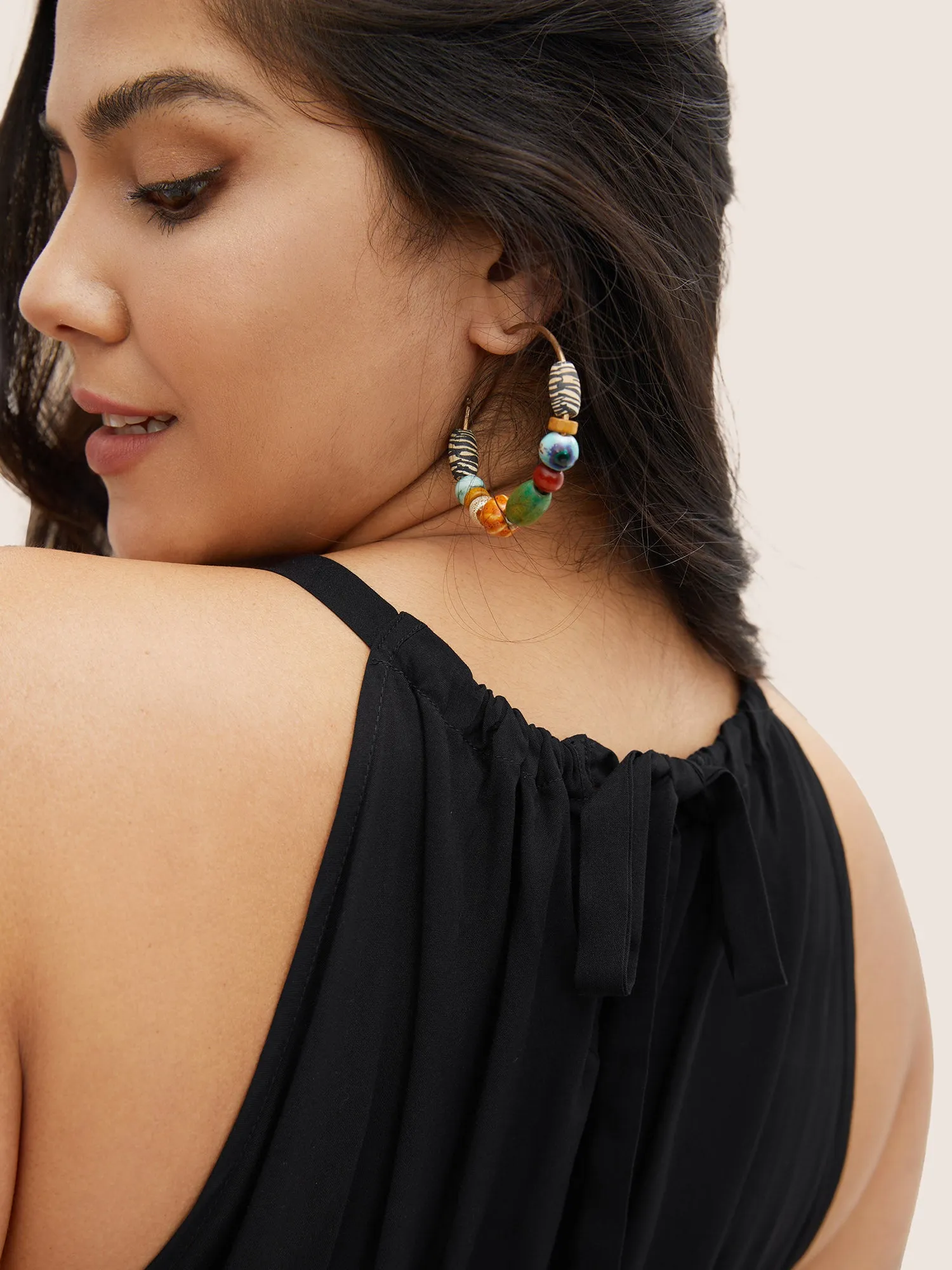 Solid Keyhole Halter Neck Belted Dress sold by Bloomchic product image thumbnail 5