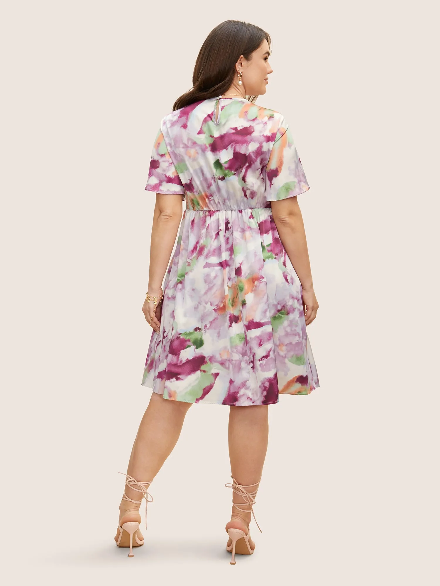 Watercolor Floral Print Ruched Ruffle Sleeve Dress sold by Bloomchic product image thumbnail 3