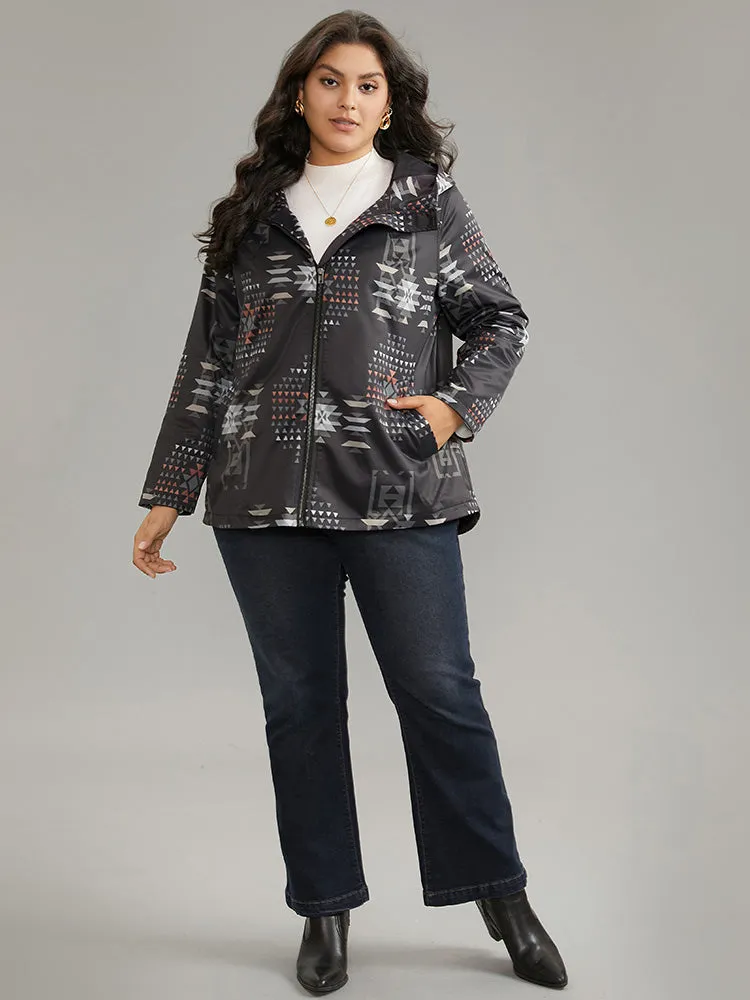 Geo Graphic Hooded Pocket Zipper Fly Coat sold by Bloomchic product image thumbnail 3