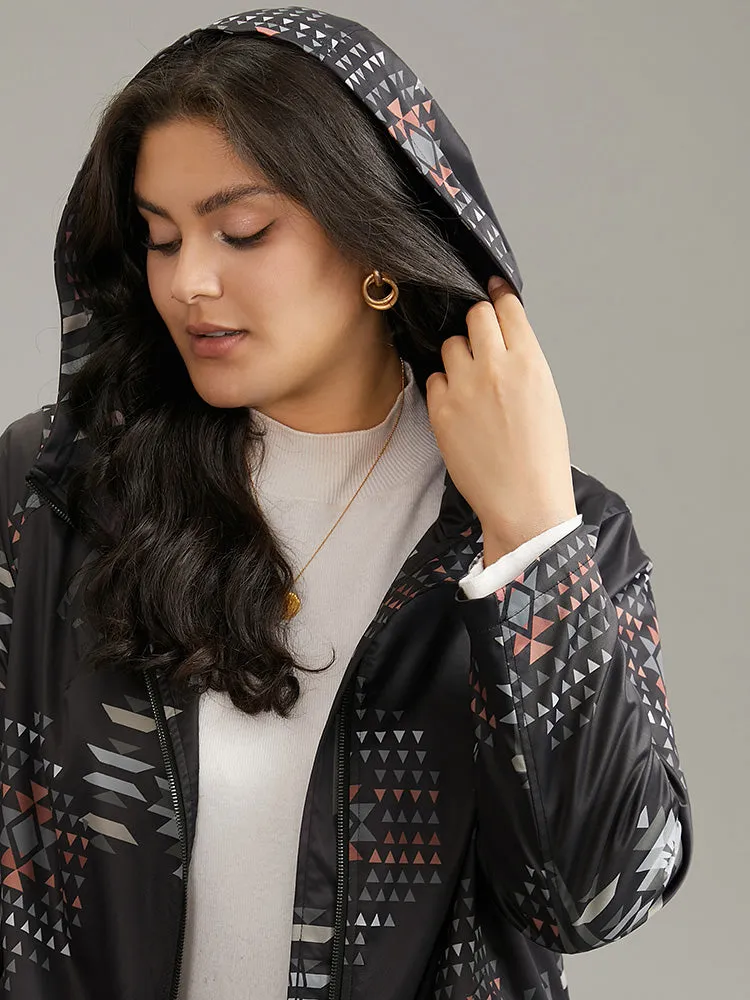 Geo Graphic Hooded Pocket Zipper Fly Coat sold by Bloomchic product image thumbnail 4