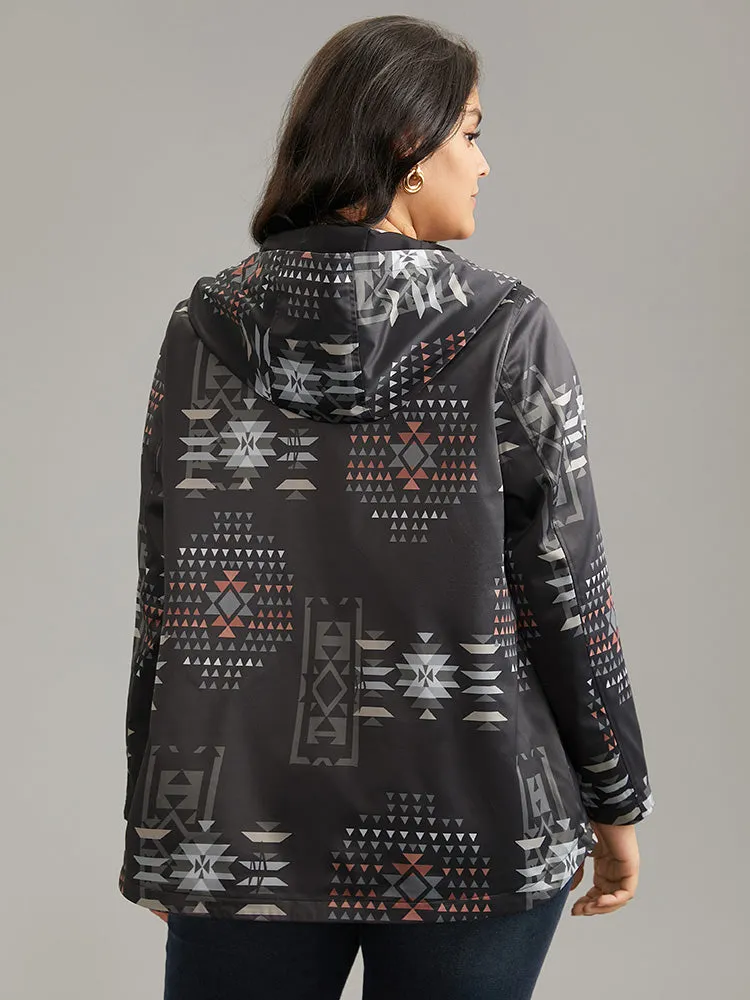 Geo Graphic Hooded Pocket Zipper Fly Coat sold by Bloomchic product image thumbnail 2