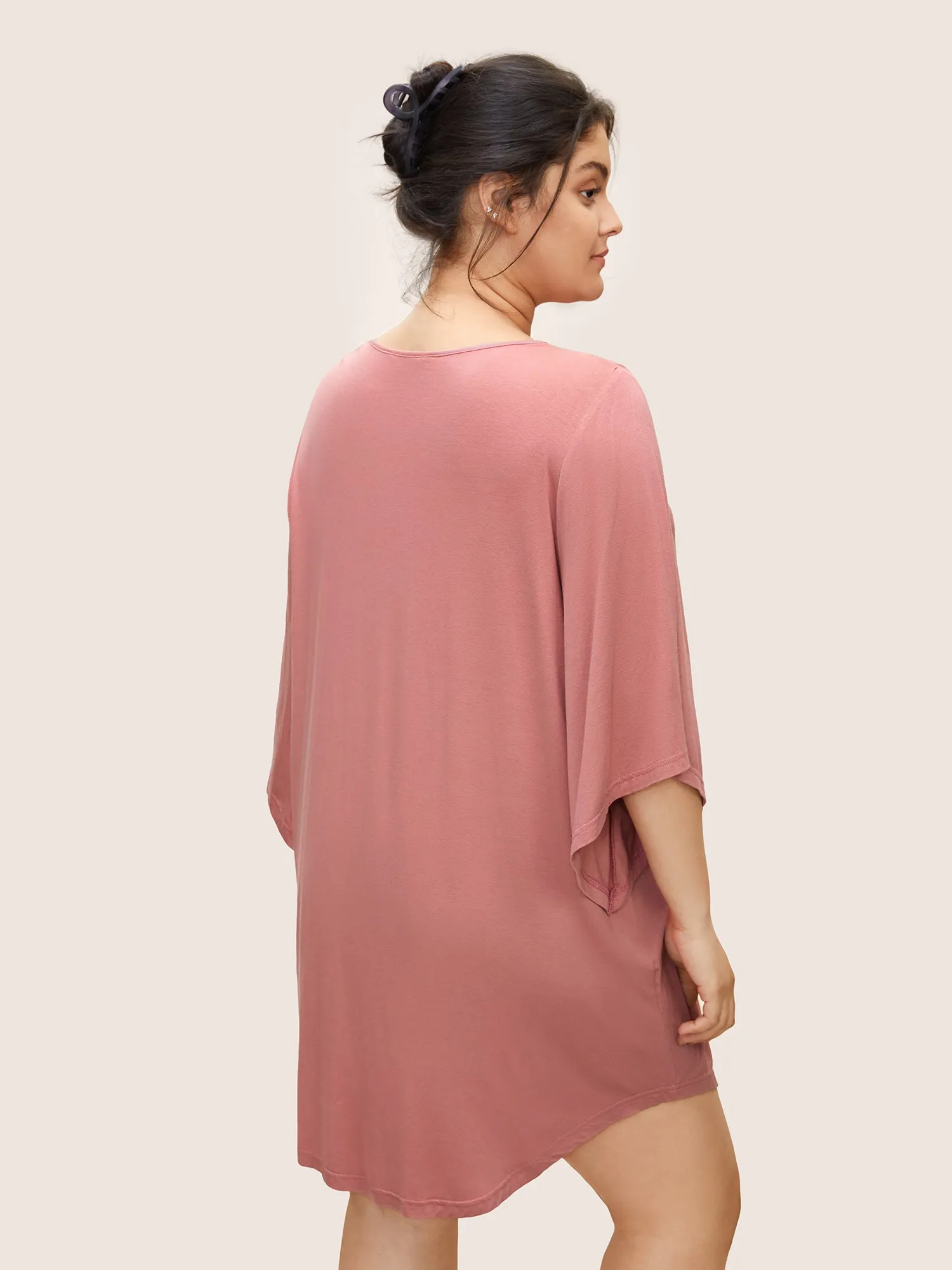 Lace Panel Bell Sleeve Arc Hem Sleep Dress sold by Bloomchic product image thumbnail 3