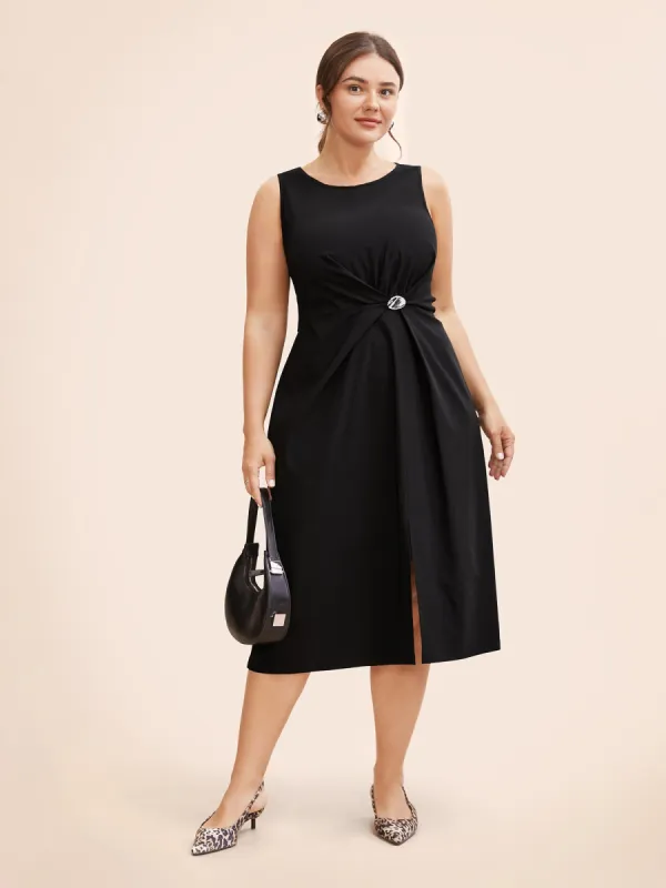 Stretch Woven Side Slit Midi Dress sold by Bloomchic