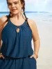Solid Keyhole Elastic Waist Gathered One Piece Swimsuit sold by Bloomchic
