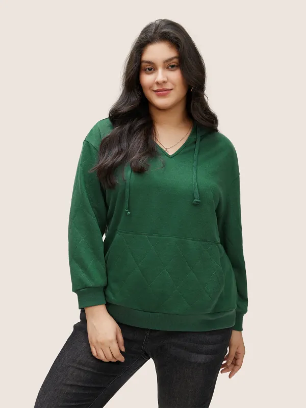 Solid Quilted Kangaroo Pocket Hooded Sweatshirt sold by Bloomchic
