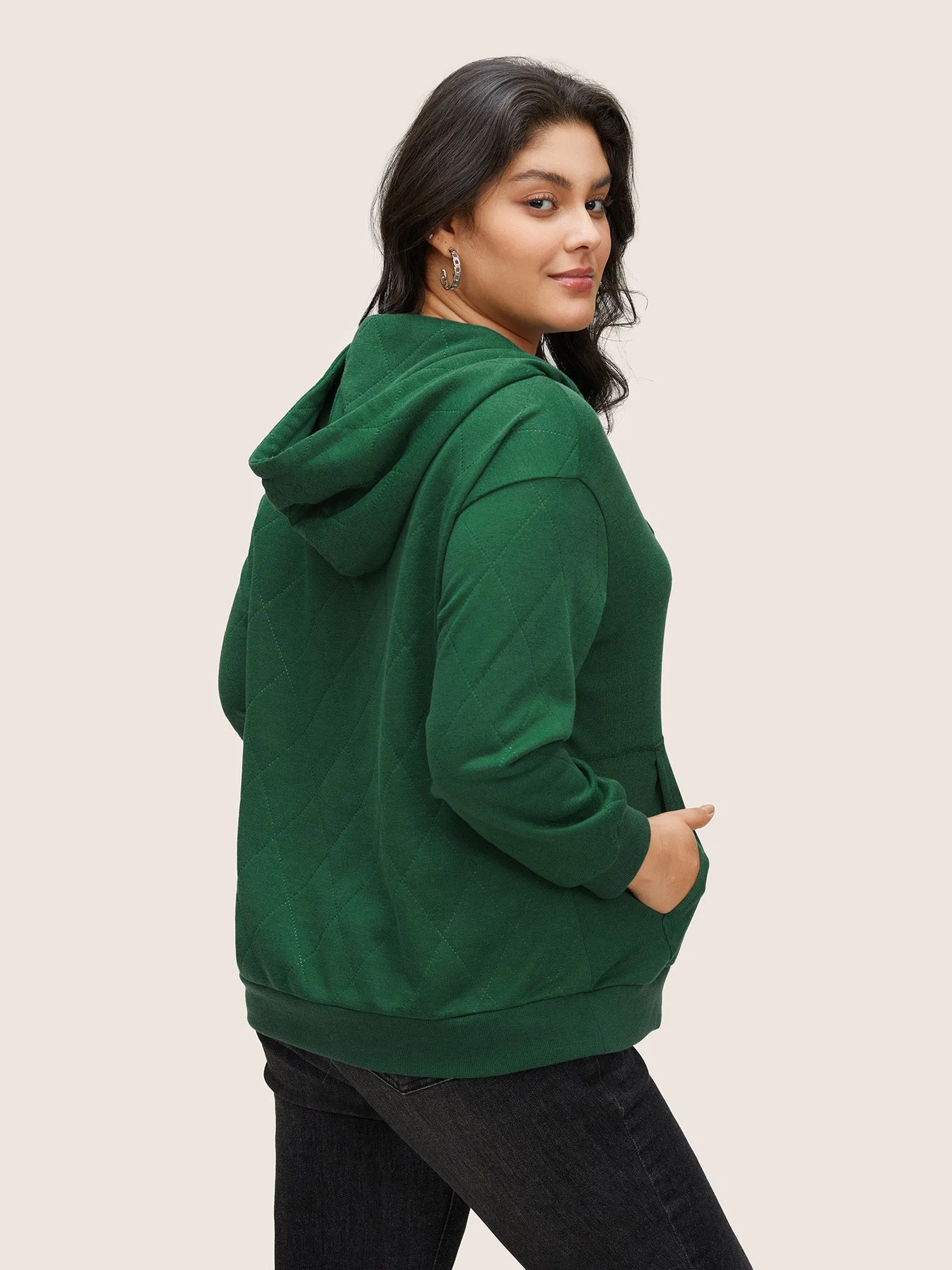 Solid Quilted Kangaroo Pocket Hooded Sweatshirt sold by Bloomchic product image thumbnail 2