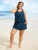 Solid Keyhole Elastic Waist Gathered One Piece Swimsuit sold by Bloomchic
