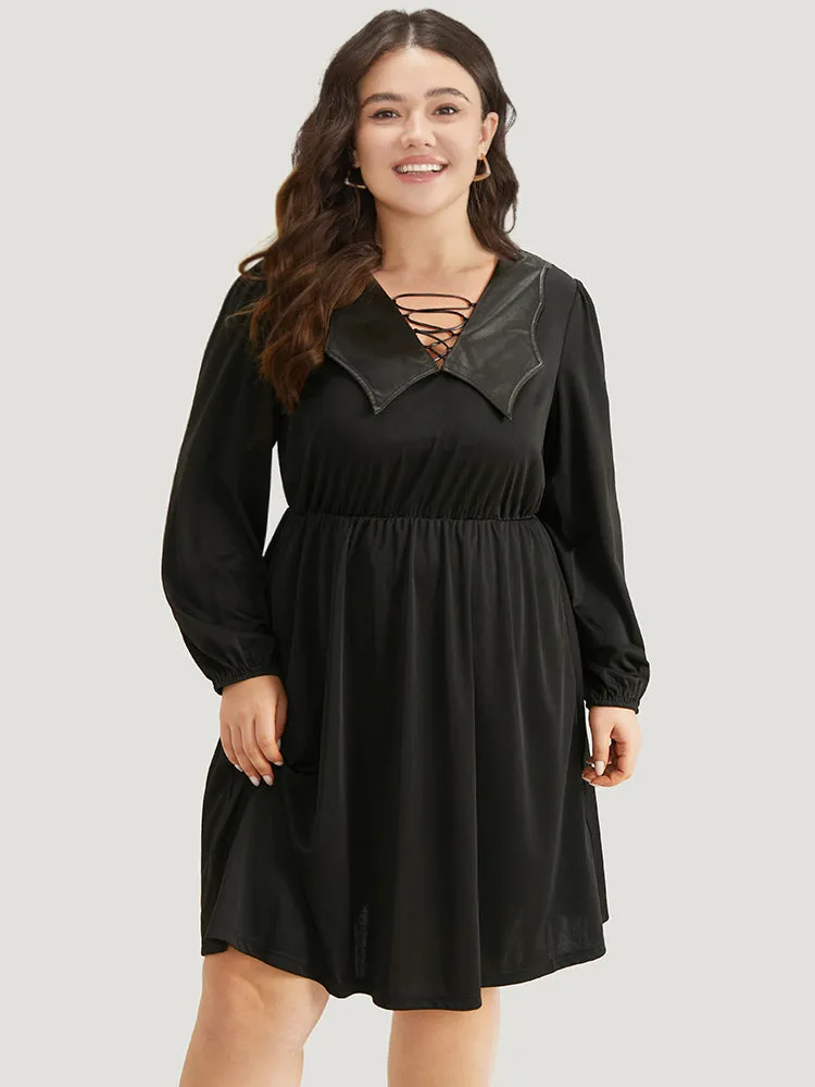 Halloween Plain PU Crisscross Patchwork Pocket Dress sold by Bloomchic product image thumbnail 3