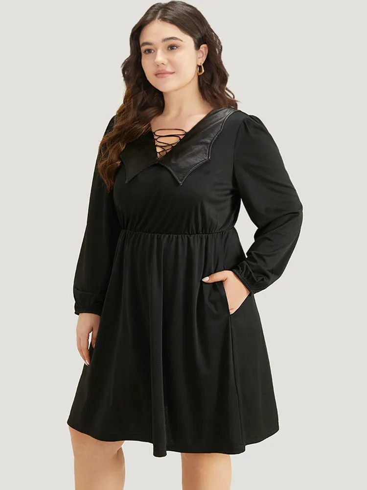 Halloween Plain PU Crisscross Patchwork Pocket Dress sold by Bloomchic product image thumbnail 4