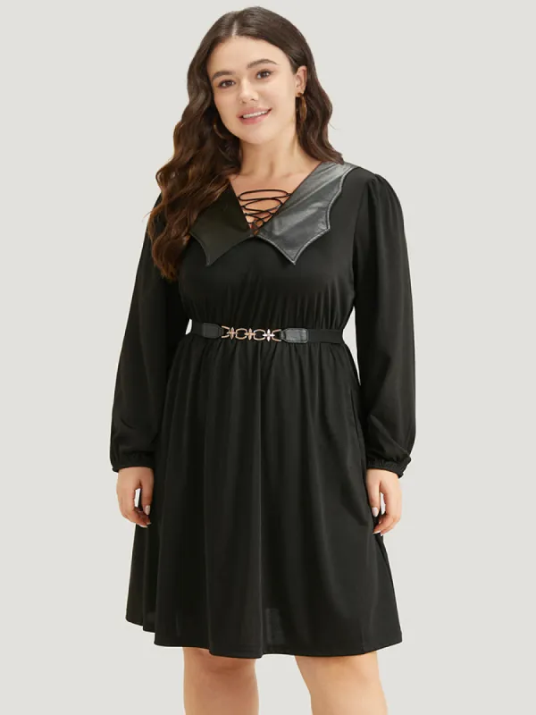 Halloween Plain PU Crisscross Patchwork Pocket Dress sold by Bloomchic