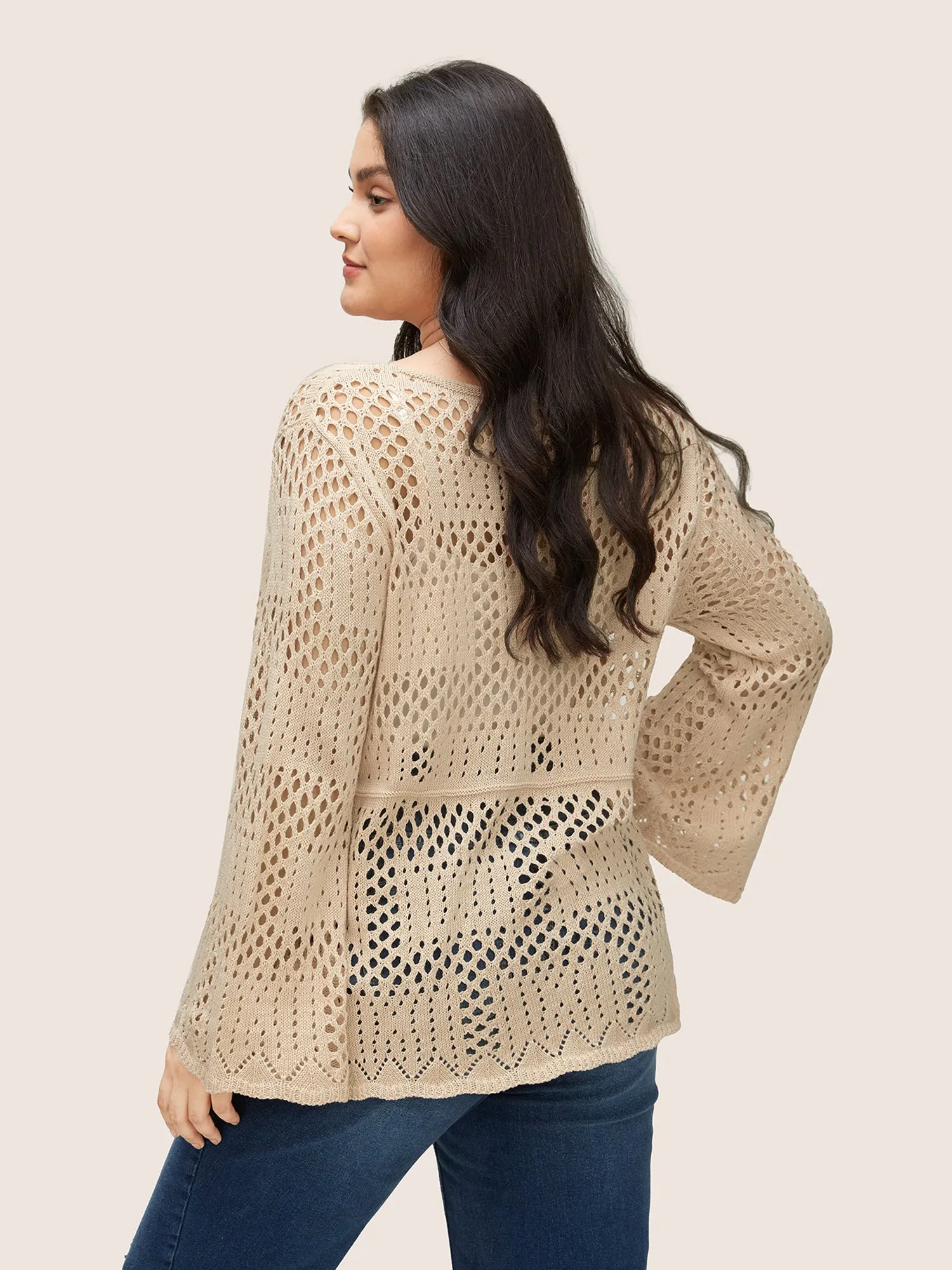 Plain Cable Knit Scoop Neck Bell Sleeve Pullover sold by Bloomchic product image thumbnail 2