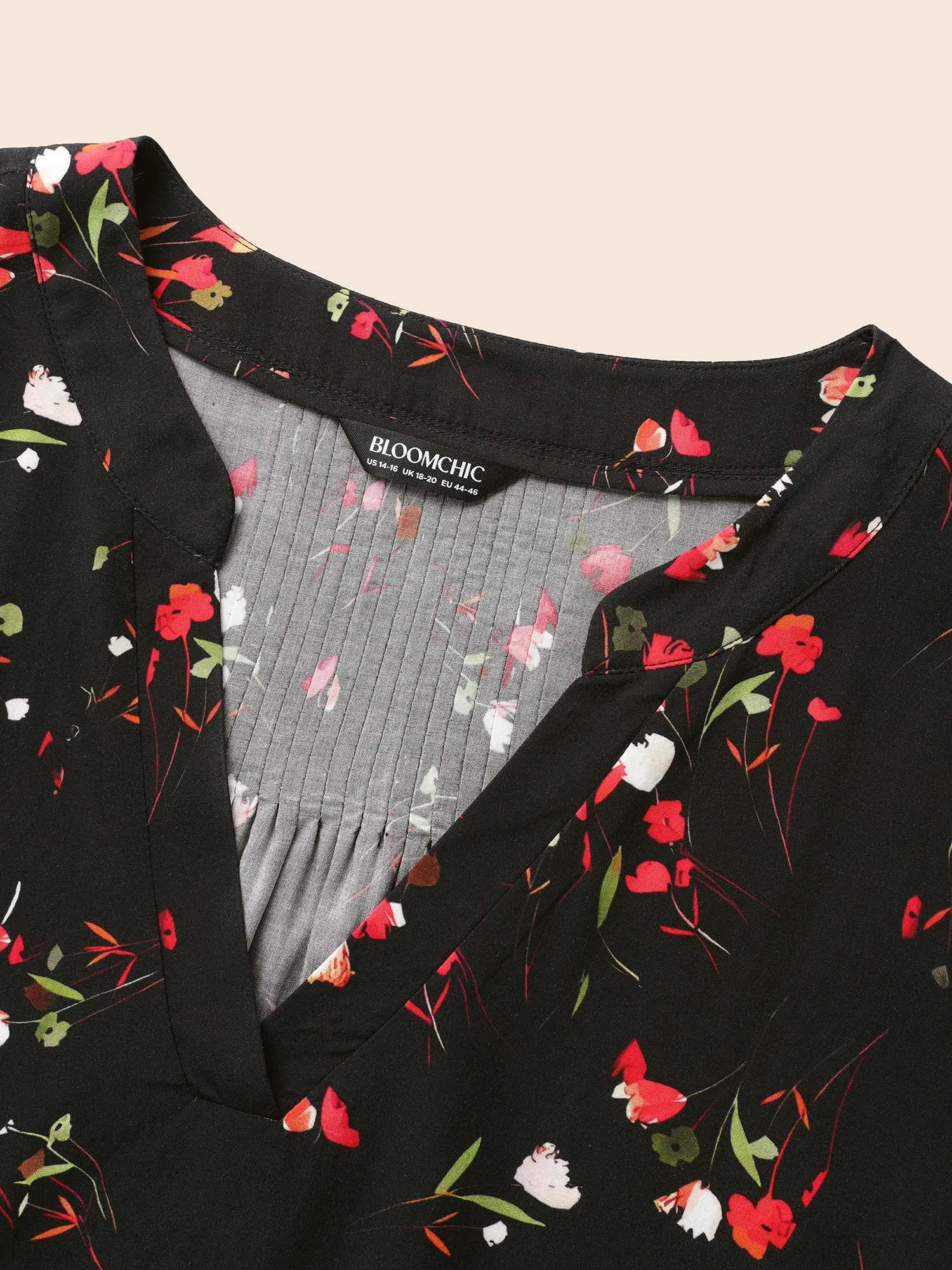 Floral Notched Pleated Lantern Sleeve Blouse sold by Bloomchic product image thumbnail 5