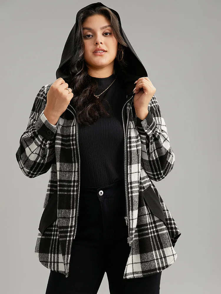 Plaid Patchwork Zipper Contrast Hooded Jacket sold by Bloomchic product image thumbnail 3