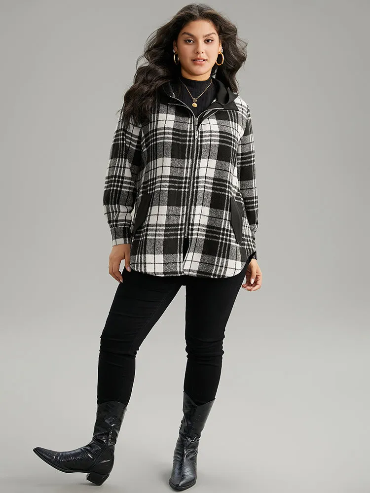 Plaid Patchwork Zipper Contrast Hooded Jacket sold by Bloomchic product image thumbnail 4